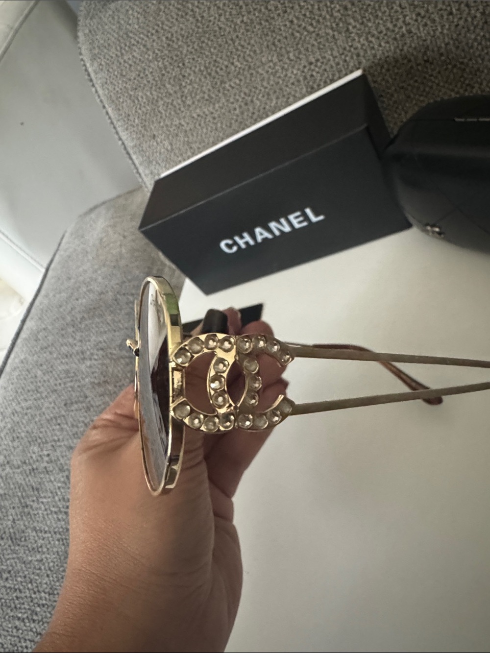 CHANEL Gold Frame Brown Lens Oval Sunglasses with Brown Temples and Logo Case - Picture 6 of 8